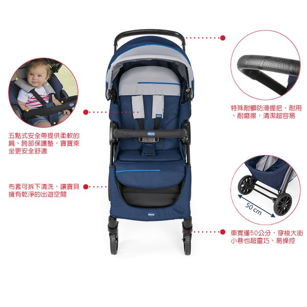 義大利 chicco - Kwik.One輕量休旅秒收車+KeyFit 手提汽座組-海軍藍