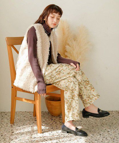 日本 Bou Jeloud - 復古花草圖騰長褲-海軍藍