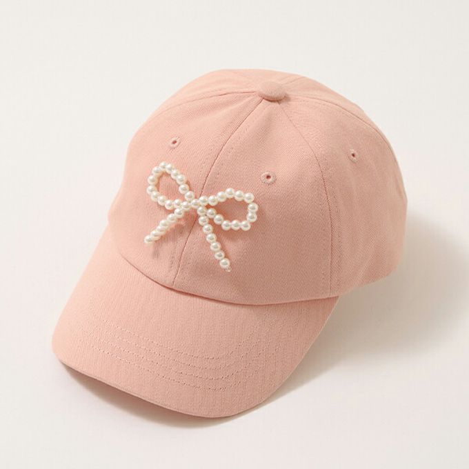 日本 Lycee mine - 甜美珍珠蝴蝶結棒球帽-黑 (54cm)