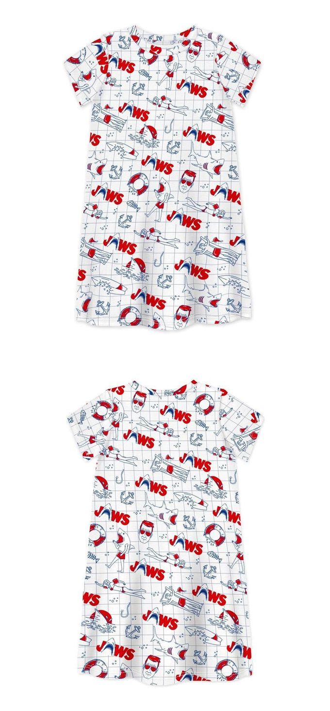 英國 SLEEP NO MORE - 100% 有機棉短袖連身裙-大白鯊JWAS/漫畫塗鴉 (4-6 Y)