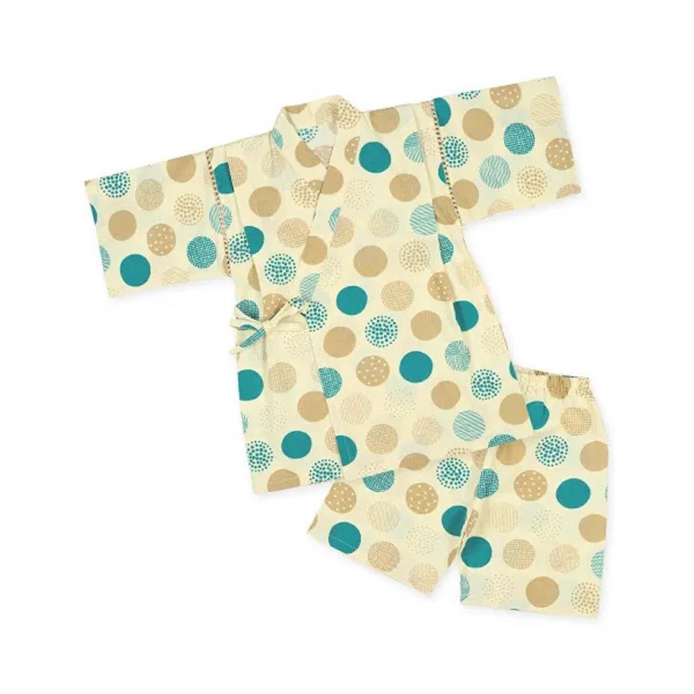 100%棉 夏季限定甚平短袖套裝-北歐點點-奶油黃