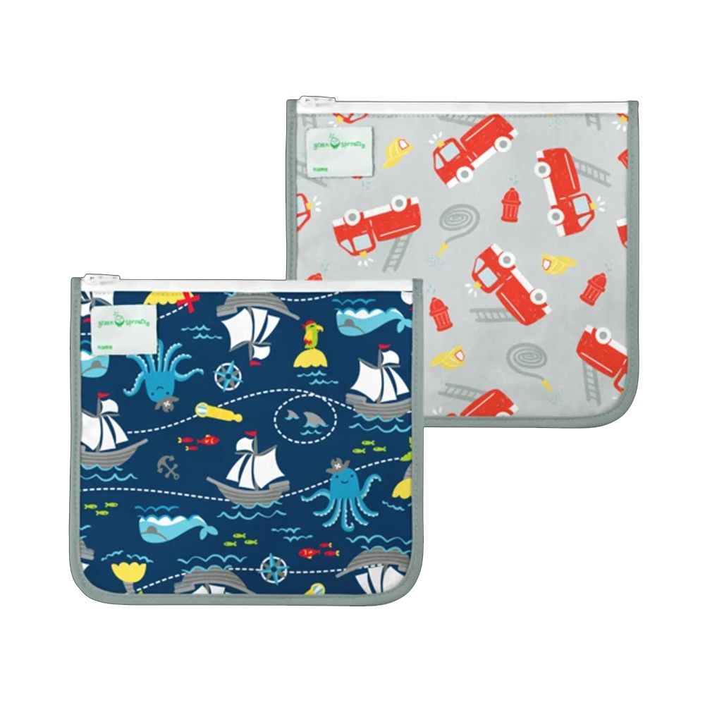 美國 green sprouts - 小綠芽可攜式、具保溫功能食物袋/零食袋與/三明治袋/小物收納袋 (可放三明治/食物/固齒器/奶嘴) 兩入組-海上樂園