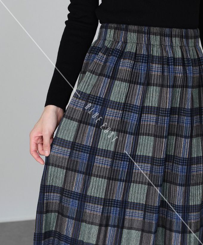 日本 BLUE EAST - 經典季節感格紋百褶長裙-咖啡系 (M)