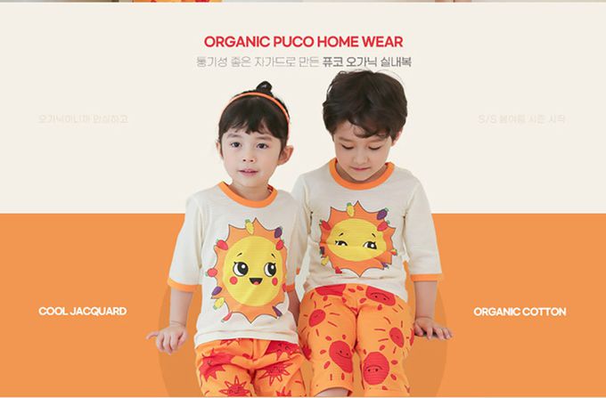 正韓 Puco - 超優質嬰幼兒/兒童七分袖100% 有機純棉家居服/睡衣-陽光燦爛
