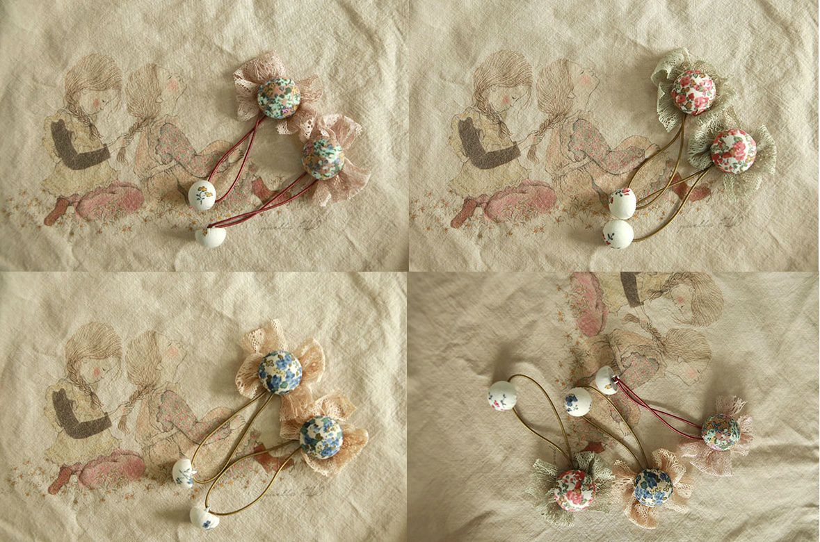 韓國 PuellaFLO - 蕾絲碎花髮圈/髮束2入組-綠花