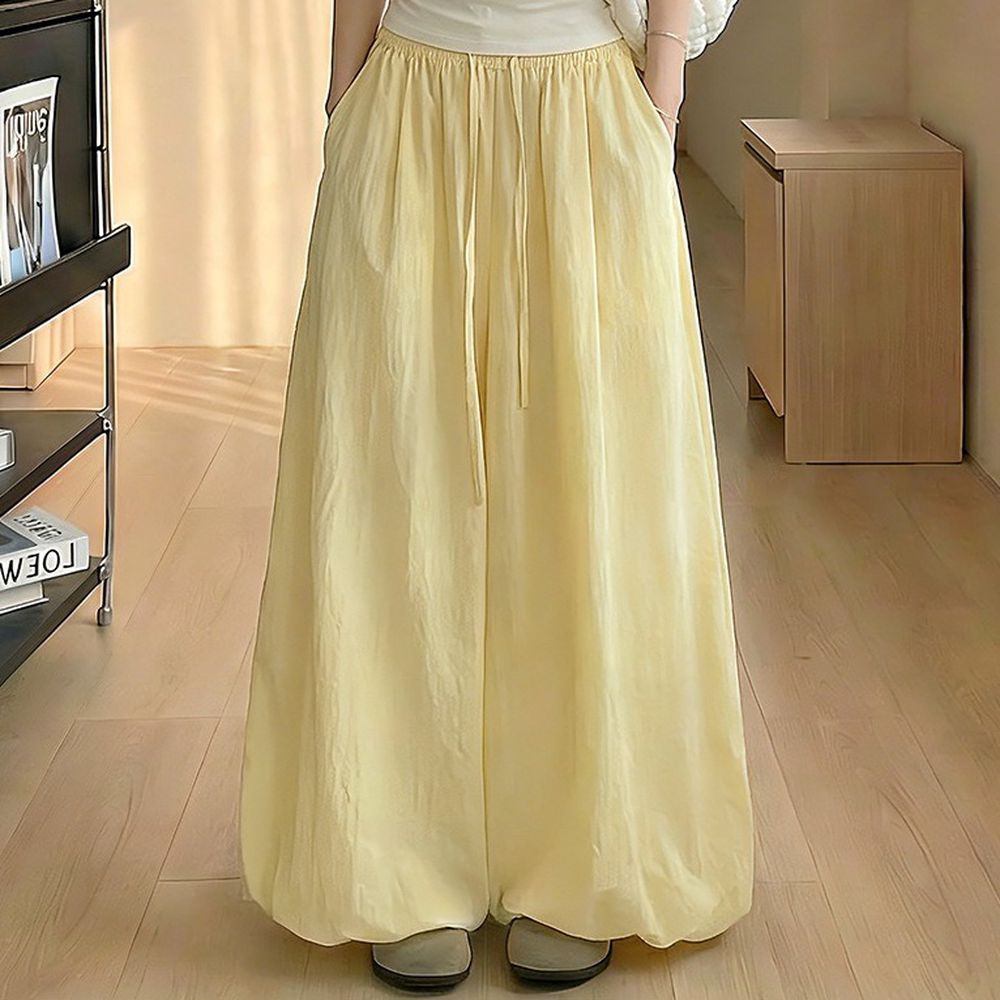柔軟舒適顯瘦花苞裙褲-淺黃
