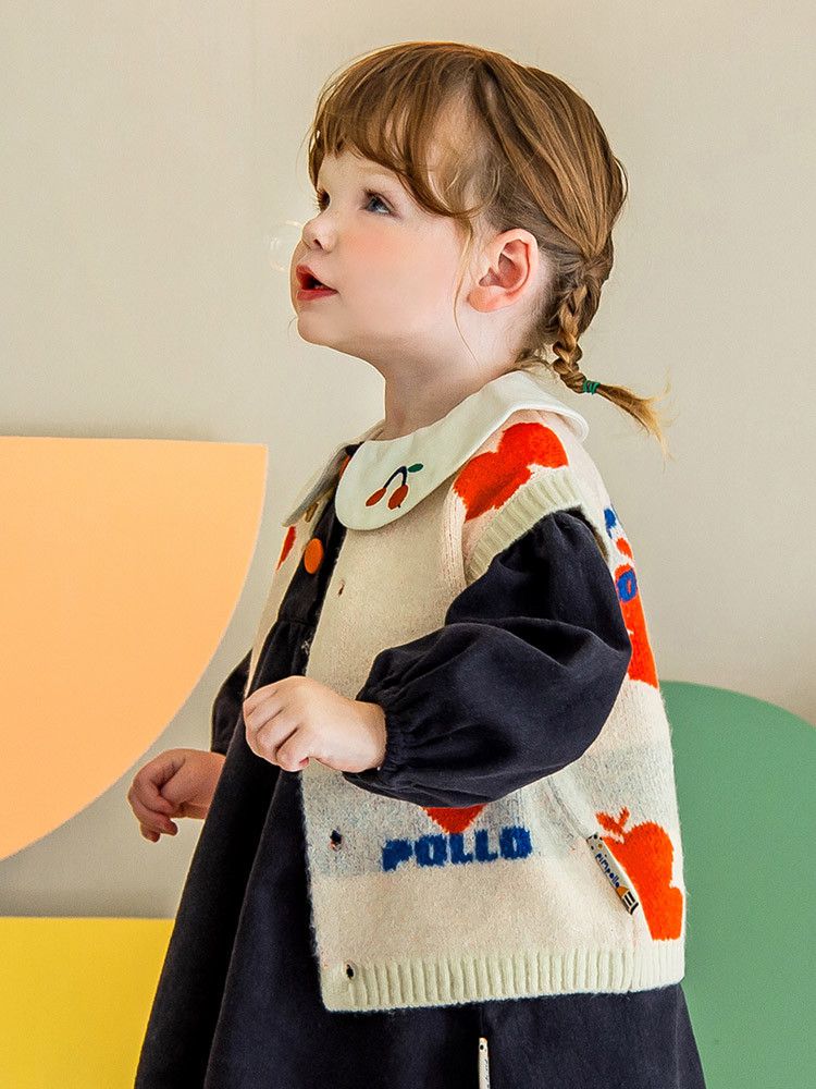 韓國Pimpollo - 愛心印花開衫針織背心-藍