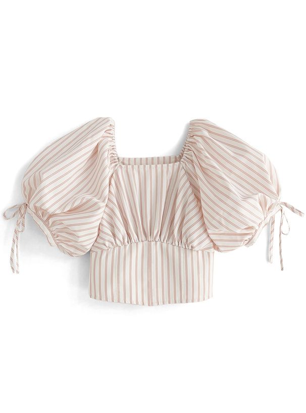 日本 GRL - 2WAY夏日感綁帶氣球袖上衣-淺杏粉