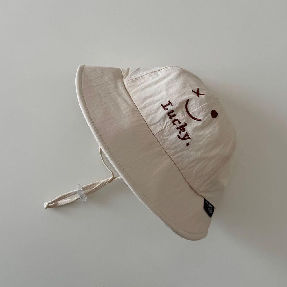 兒童可愛速乾防曬遮陽漁夫帽-LUCKY-米白色 (46-48CM)