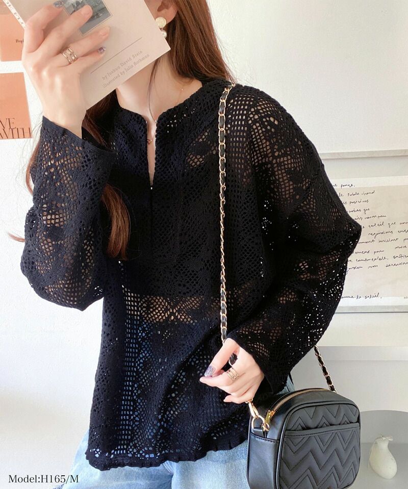 日本 Classical Elf - 春日浪漫鉤針長袖上衣/罩衫-米杏