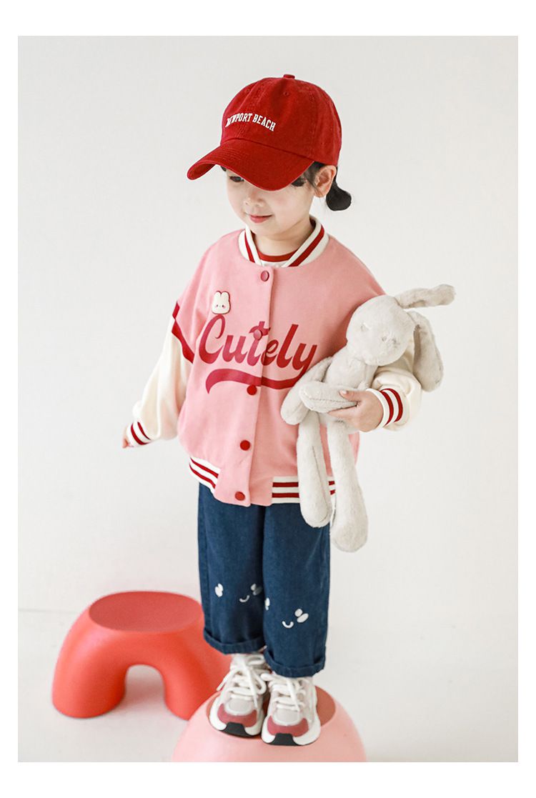 運動風棒球拼色外套-Cutely-粉色