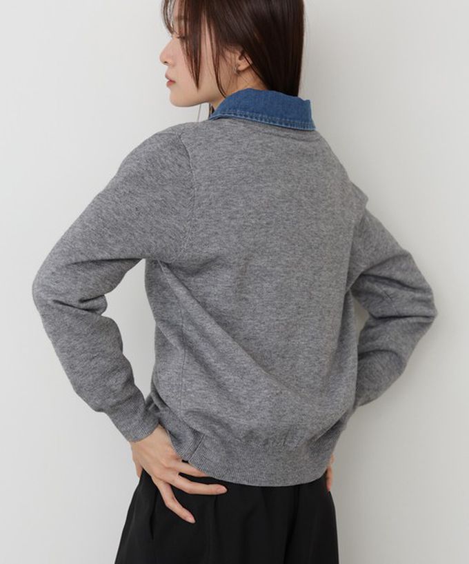 日本 Bab - 牛仔領時尚休閒感針織開襟衫-灰