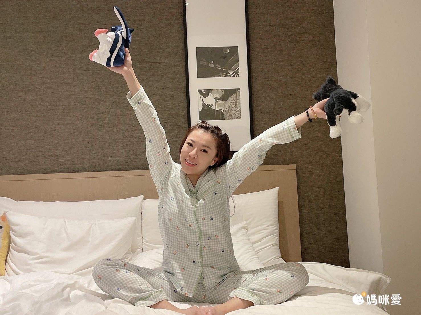 雙層棉紗布長袖家居睡衣套裝-小花綠格