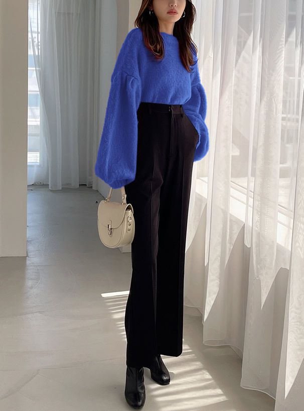 日本 GRL - 圓領短絨氣球袖毛衣-象牙杏 (F)