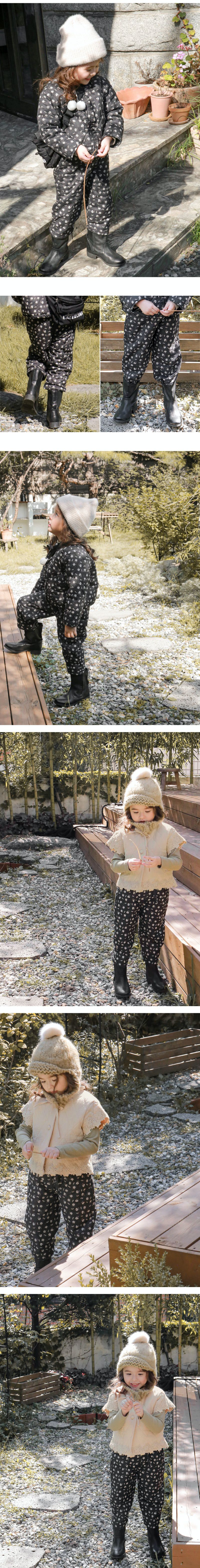 韓國 Puellaflo - （不含抽繩）可愛雛菊保暖長褲-黑