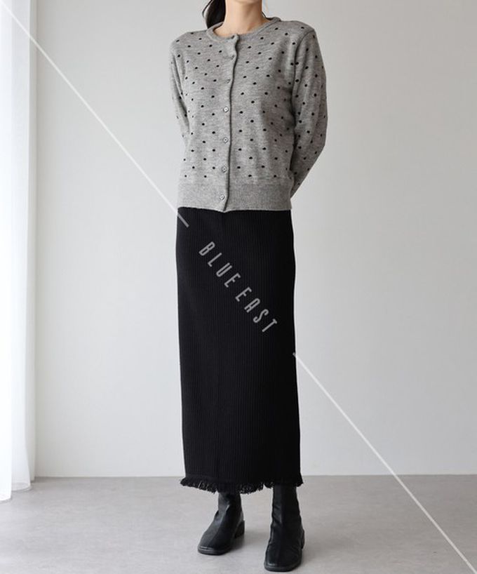 日本 BLUE EAST - 微閃亮羅紋針織流蘇開叉鉛筆裙-黑