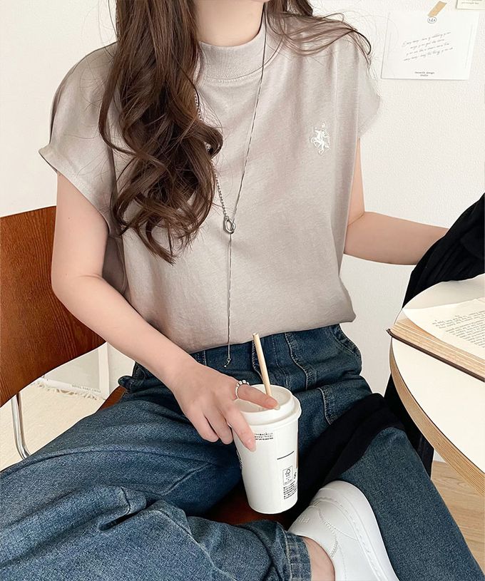 日本 Classical Elf - 刺繡logo魅力法式袖上衣-小立領-海軍藍