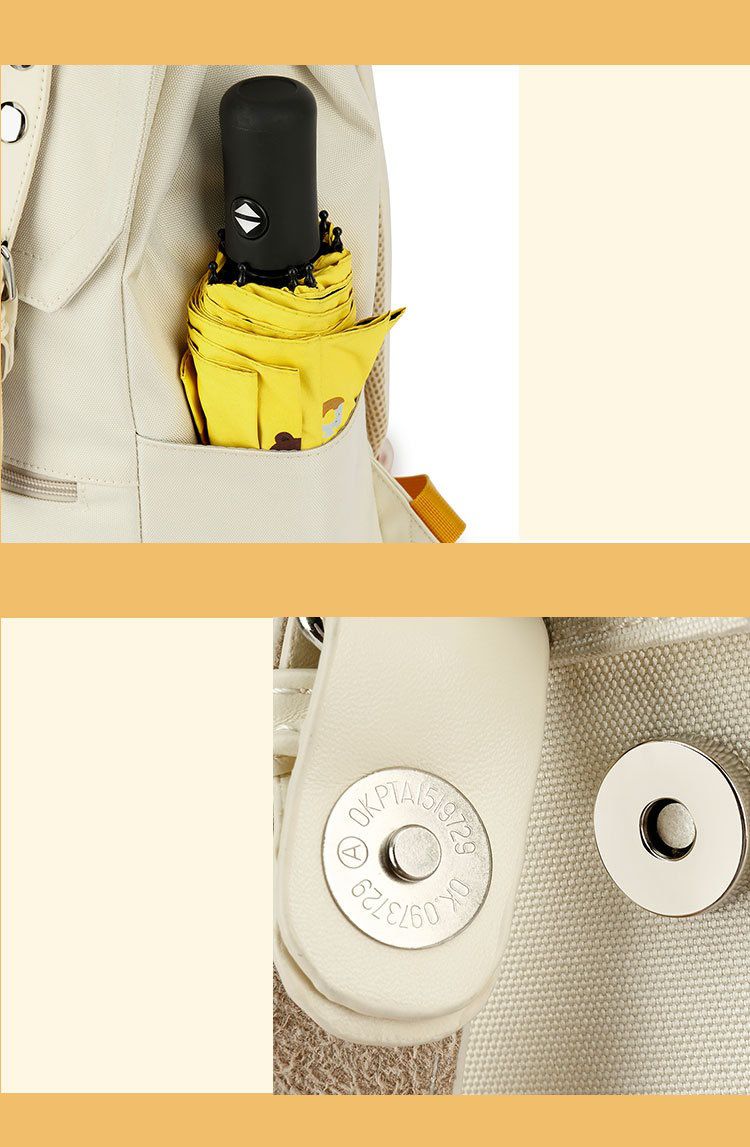 簡約少女感磁釦翻蓋書包-米色 (28x38.5x15cm)-附零錢小包