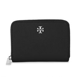 TORY BURCH - 素面皮革拉鍊零錢包 (黑)