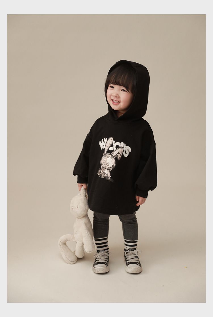 連帽寬鬆長袖帽T-可愛兔兔-紅色