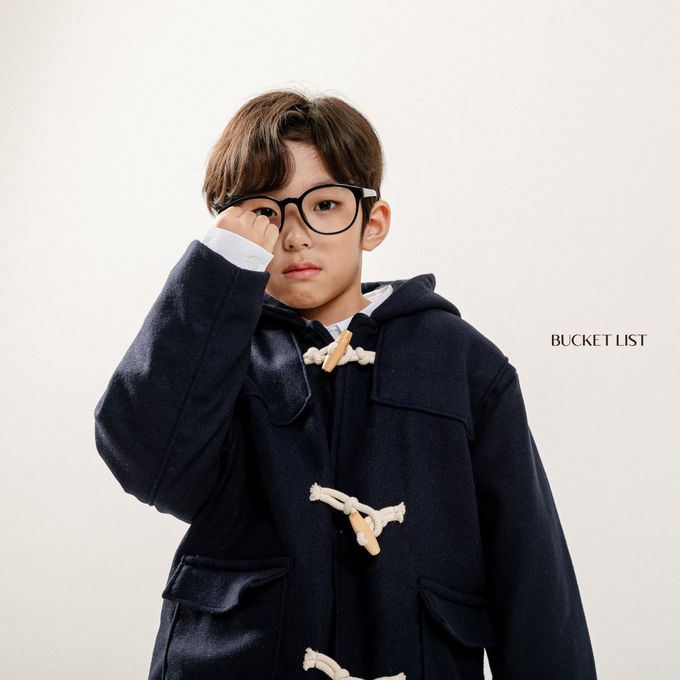 韓國 BUCKET LIST - 經典牛角釦鋪棉連帽大衣-黑藍