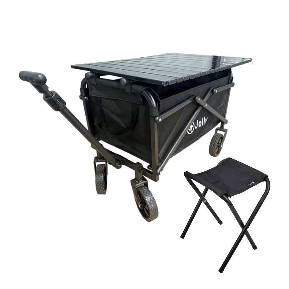 迷你折疊手拉車+蛋卷桌板+折疊輕量椅-黑