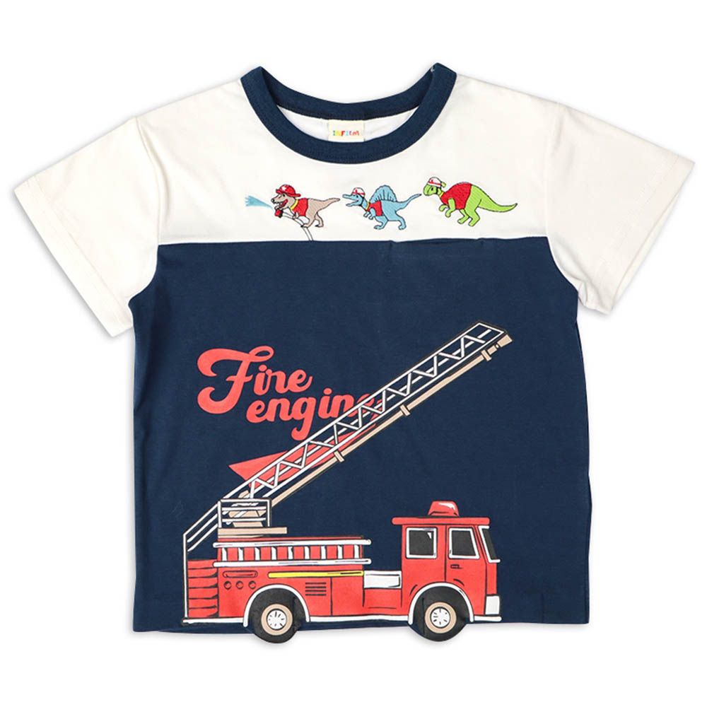 短袖T恤-消防車-深藍色