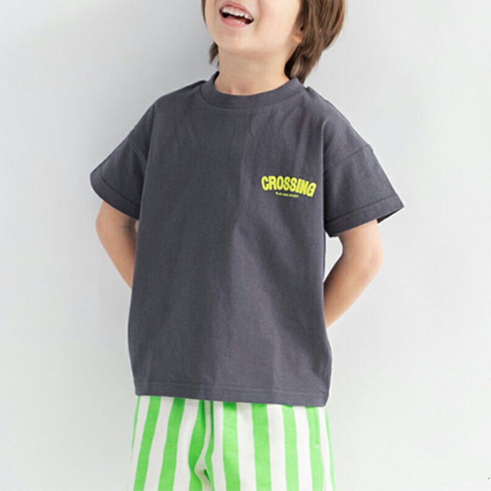 100%天竺棉定番印花短袖上衣-胸口logo-炭灰