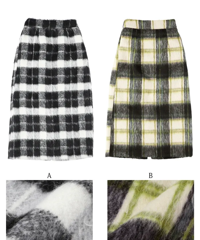 日本 COCA - 慵懶毛呢格紋鬆緊長裙-綠米