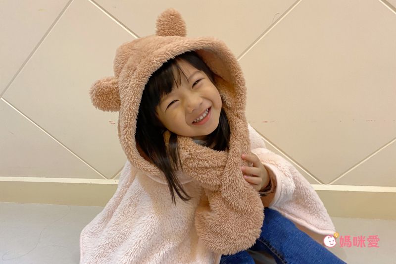 日本 AUBE - 毛茸茸保暖圍脖帽(親子通用款)-熊耳造型-粉紅 (Free size)