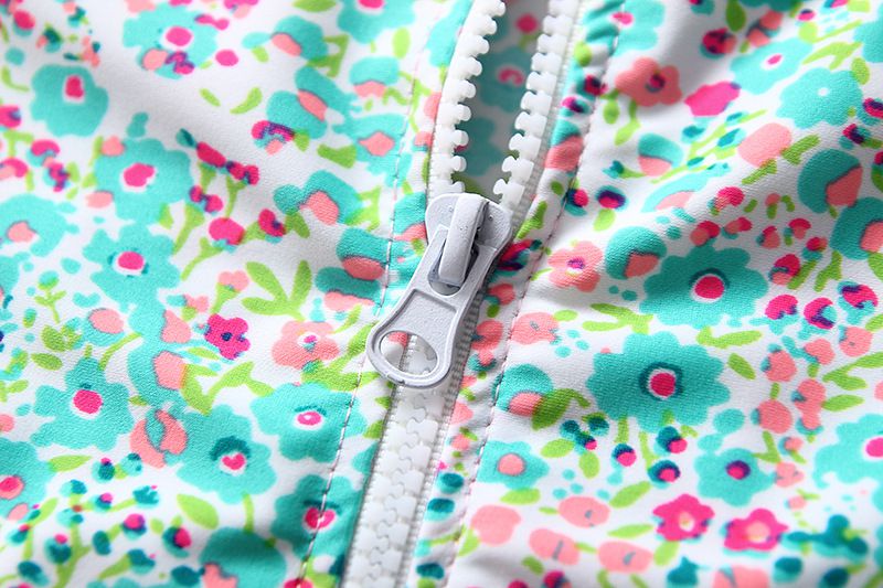 女寶長袖泳裝套裝(附帽子)-滿滿碎花-粉+綠