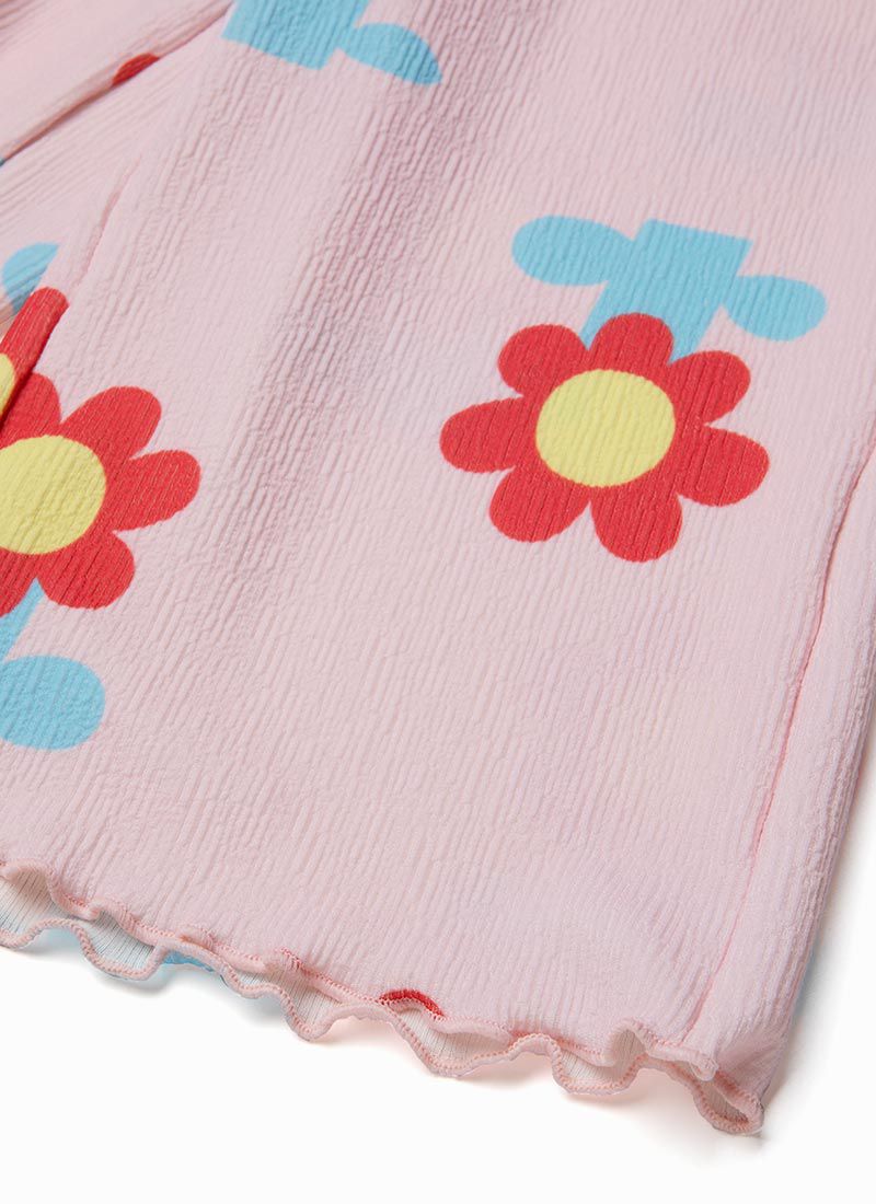 韓國 OZKIZ - 鬆緊腰可愛紅花長寬褲-粉