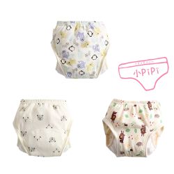 小 pipi - 純棉兒童八層防側漏學習褲/訓練褲3入組-小熊&企鵝