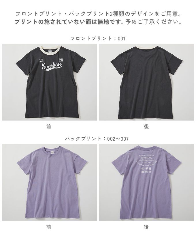 日本 devirock - 100%棉 女孩印花短袖洋裝-小字標語-灰紫