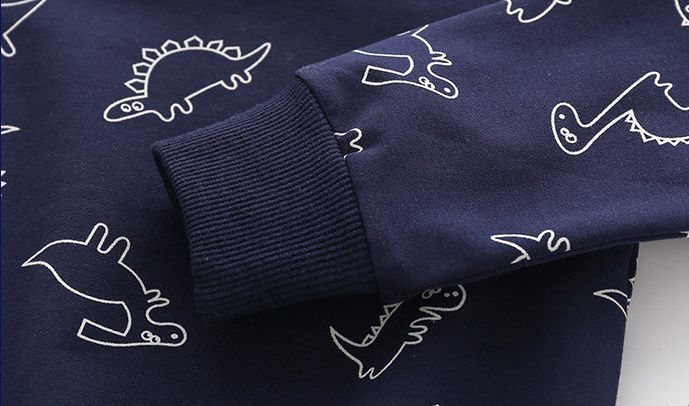 WELLKIDS - 棉質圓領長袖上衣-簡畫小恐龍-灰色