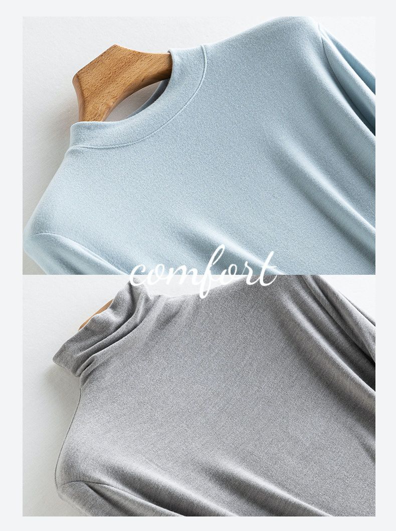 2%羊毛絨高領長袖上衣-高領-棕色