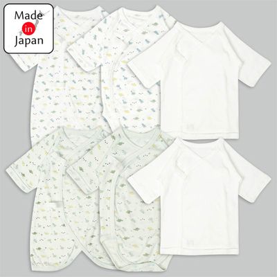 akachan honpo - 長袖新生兒內衣6件組按扣款-恐龍-綠色 (50~60cm)-日本製