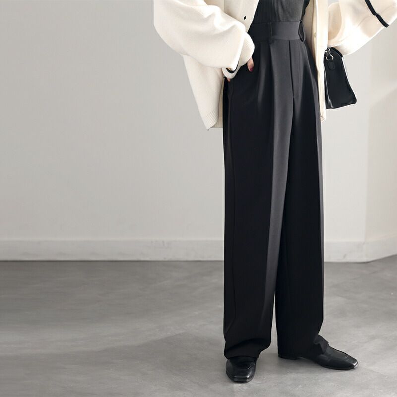 日本 Classical Elf - 修長美腿打褶西裝褲-摩卡棕