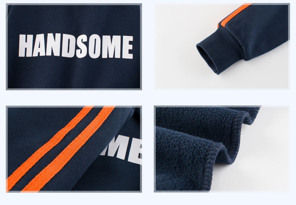 加絨棉混紡長袖大學T-Handsome-灰色