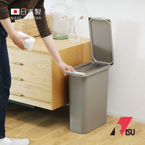 日本 RISU - 日本製纖形雙蓋防臭彈蓋式垃圾桶-21L-咖啡