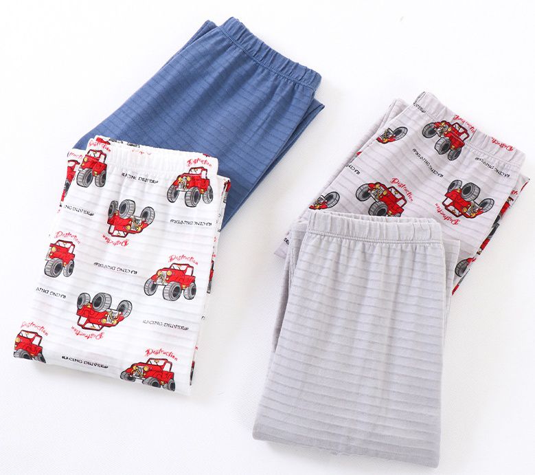 MAMDADKIDS - 竹節棉長褲兩件組-車車組合-藍灰色