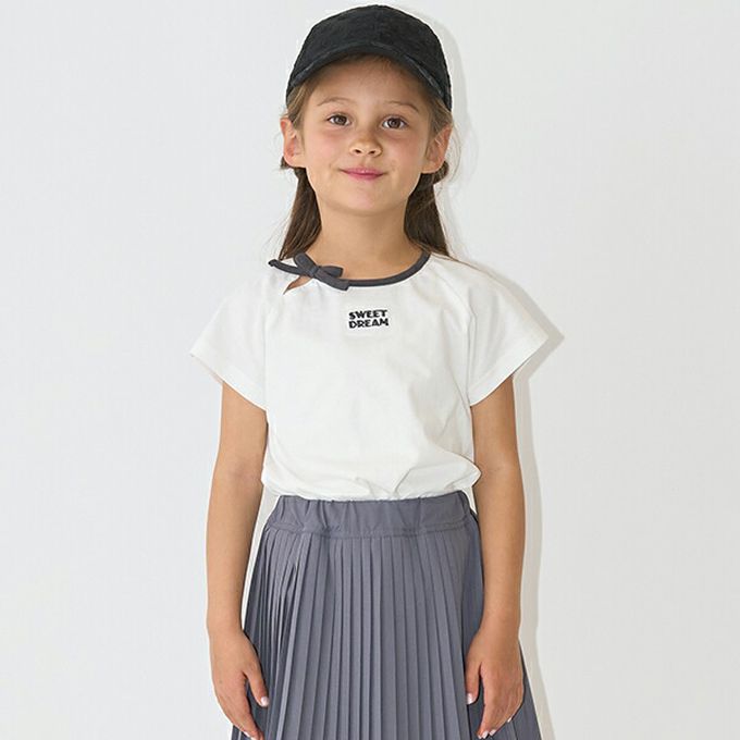 日本 Lycee mine - 柔軟緞帶領刺繡短袖上衣-灰黑