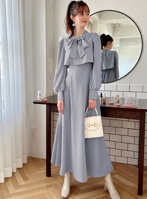 日本 GRL - 2WAY浪漫綁帶收腰洋裝-深藍