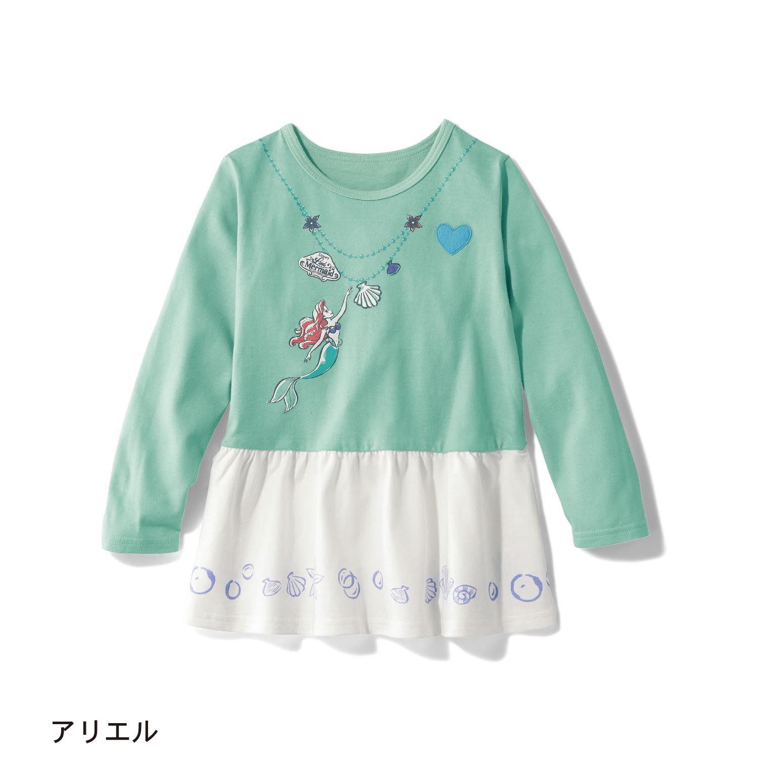 日本千趣會 - 迪士尼波浪衣襬長T-小美人魚-薄荷白