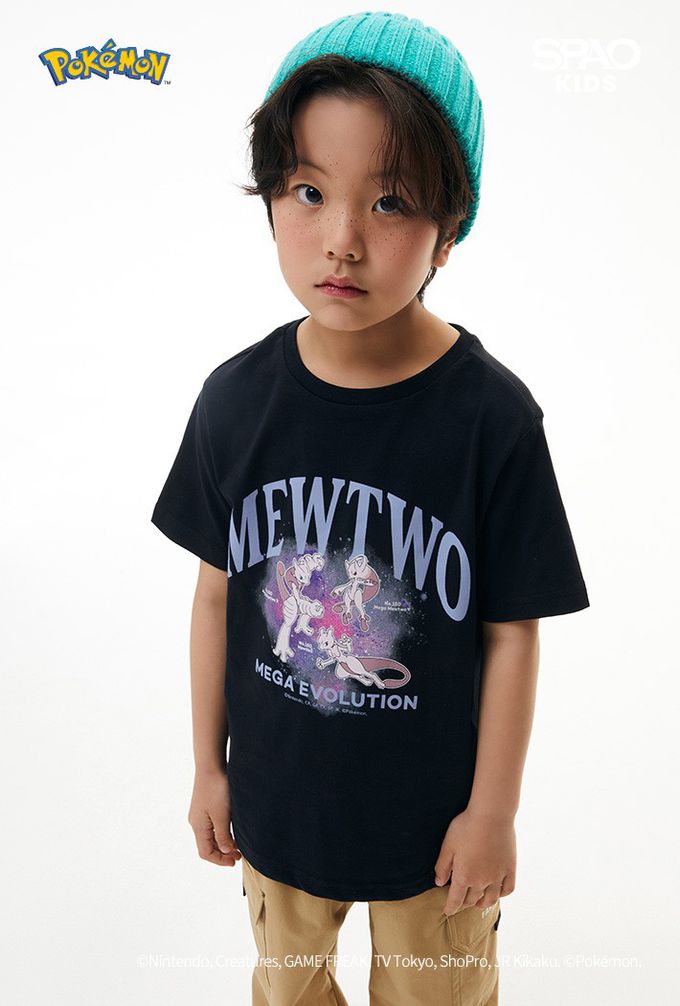 韓國童裝代購 - SPAO KIDS聯名短袖上衣-卡通人物超夢家族-黑