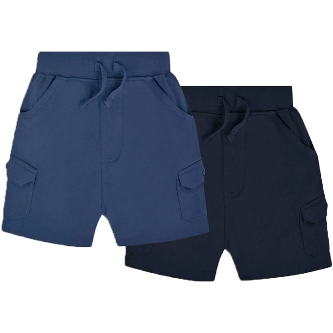 英國 JoJo Maman BeBe - 超優質嬰幼兒/兒童100%純棉綁繩工裝短褲2入組-海軍藍