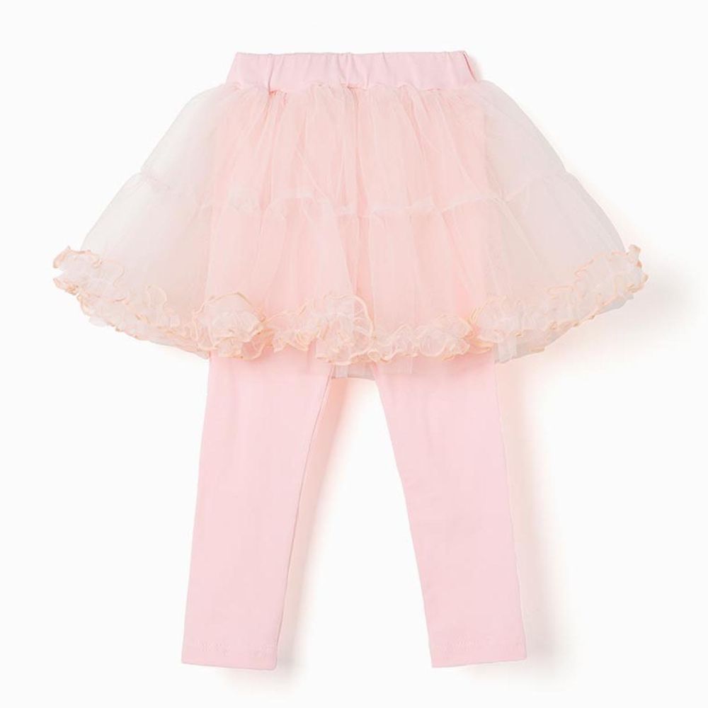 韓國 OZKIZ - 荷葉裙襬細網紗內搭褲裙-粉紅