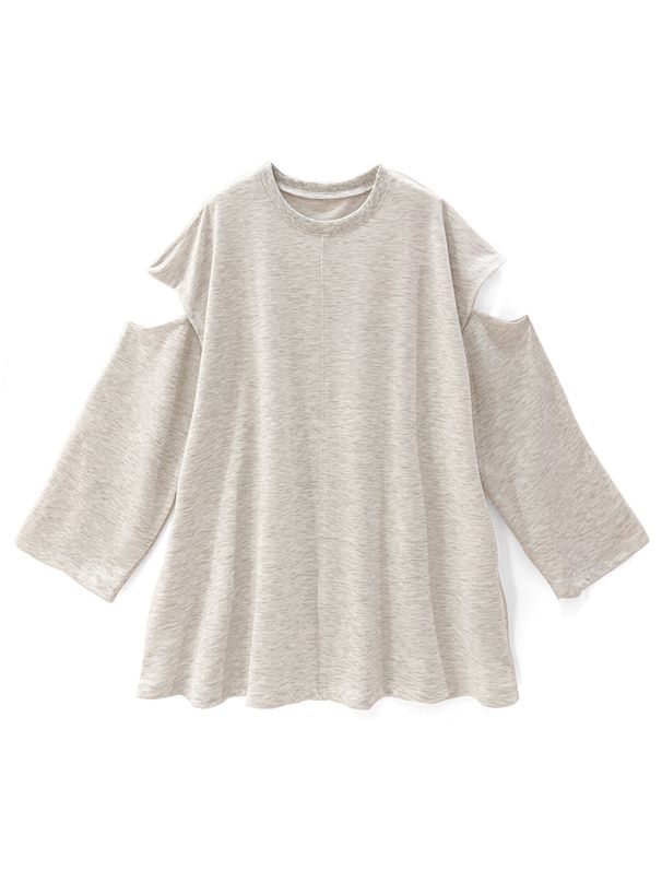 日本 GRL - 慵懶落肩開袖設計長版上衣-黑 (F)