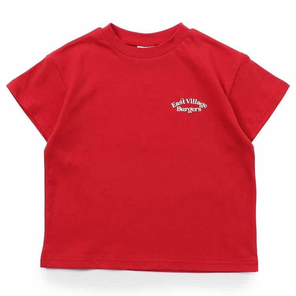 100%棉 復古系印花短袖上衣-美式菜單-紅