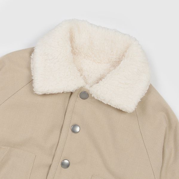 日本 petit main - 翻領英倫風絨毛雙面穿外套-素面卡其